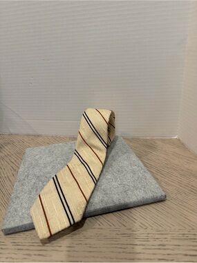 Men’s Vtg Neck Tie Beige, Navy, Rust Stripes Textured Bronzini